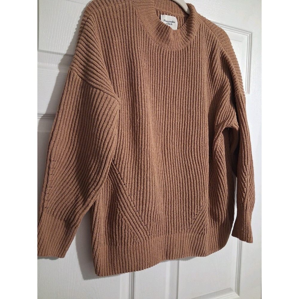 Abercrombie Womens M Brown Chunky Ribbed Sweater Oversized Coastal Fisherman